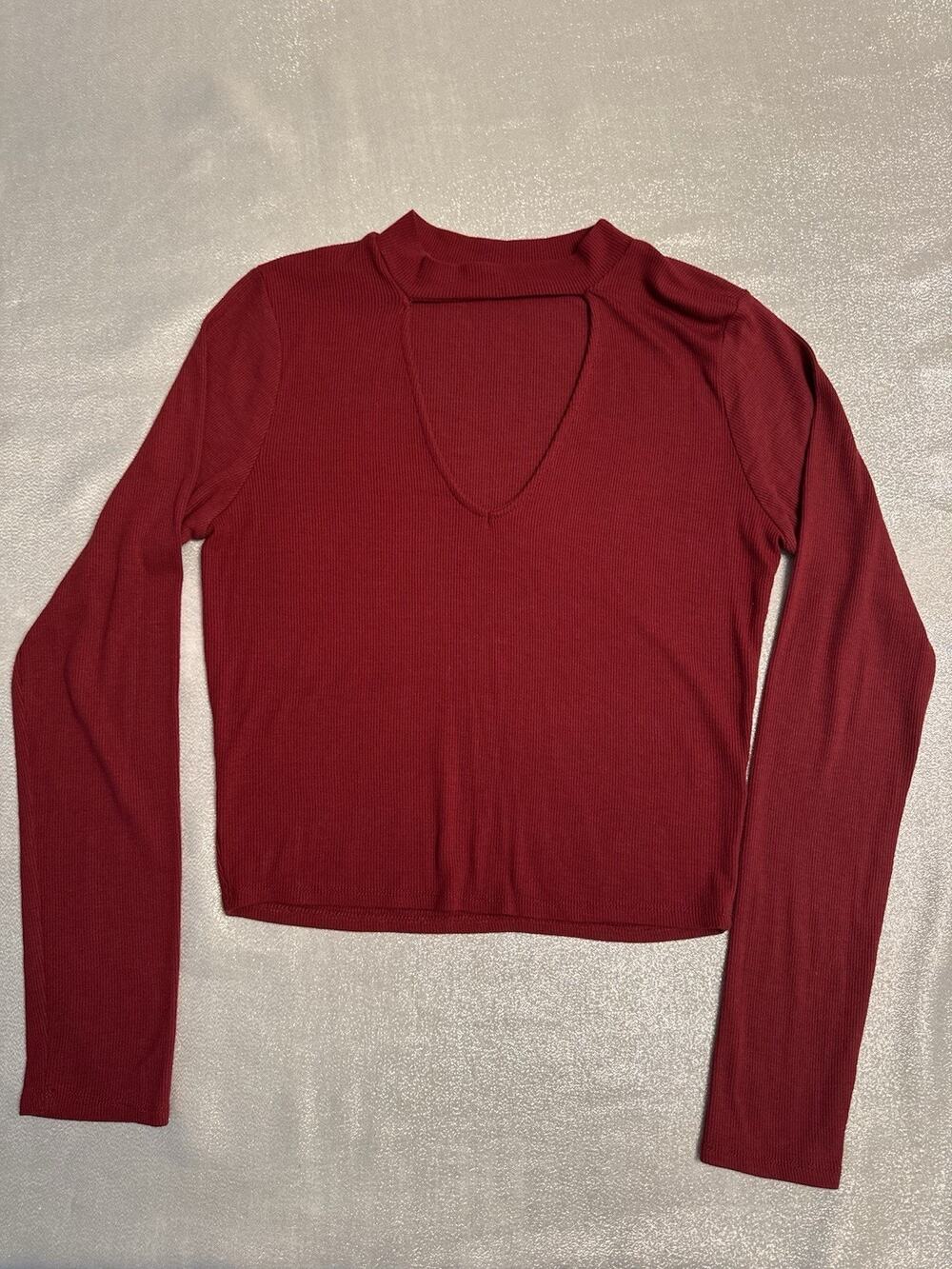 Heart Hips Cropped Top Shirt Choker Burgundy Maroon Red Keyhole Women's Large